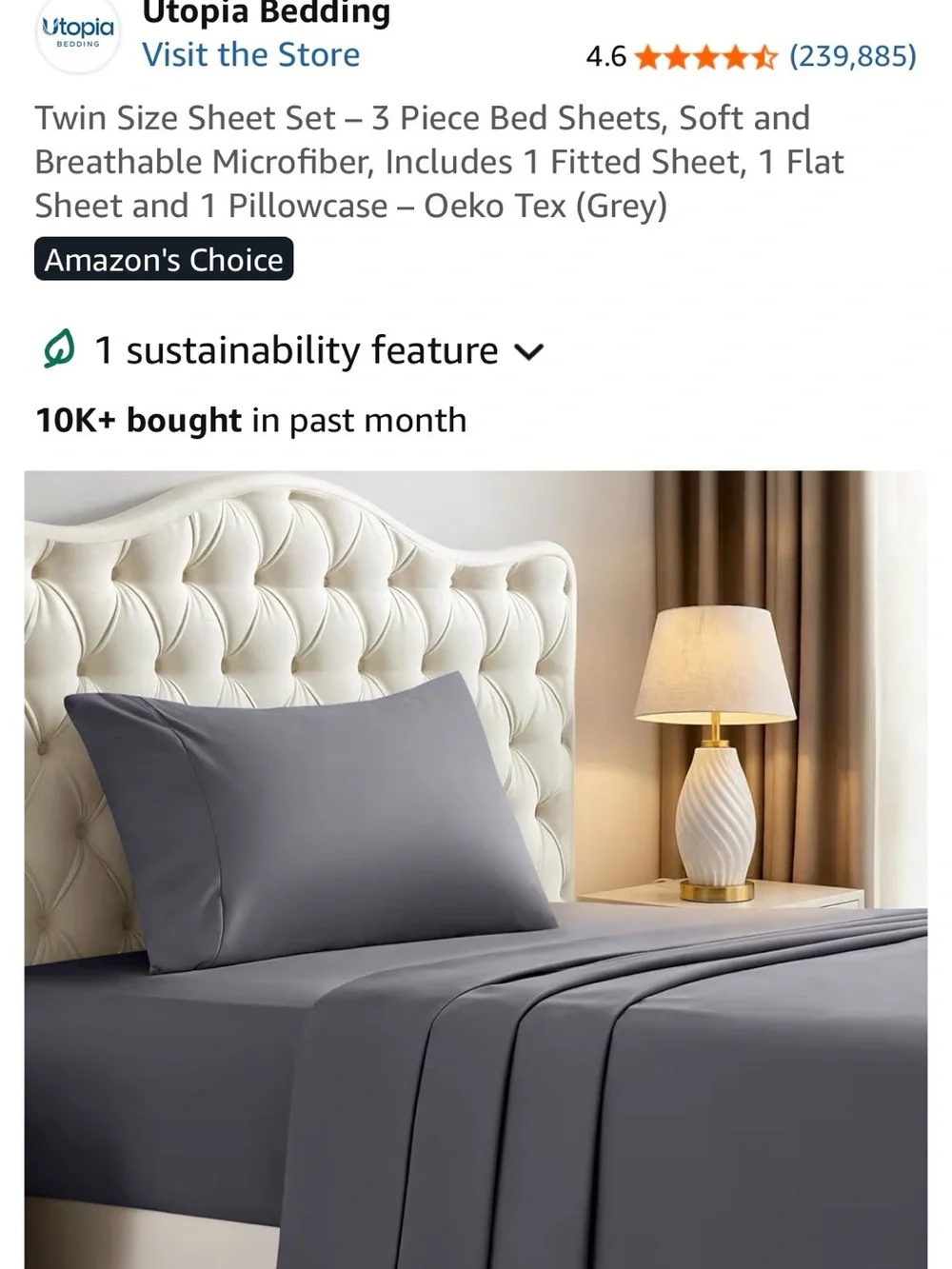 Twin Bed Sheet Set - Gray